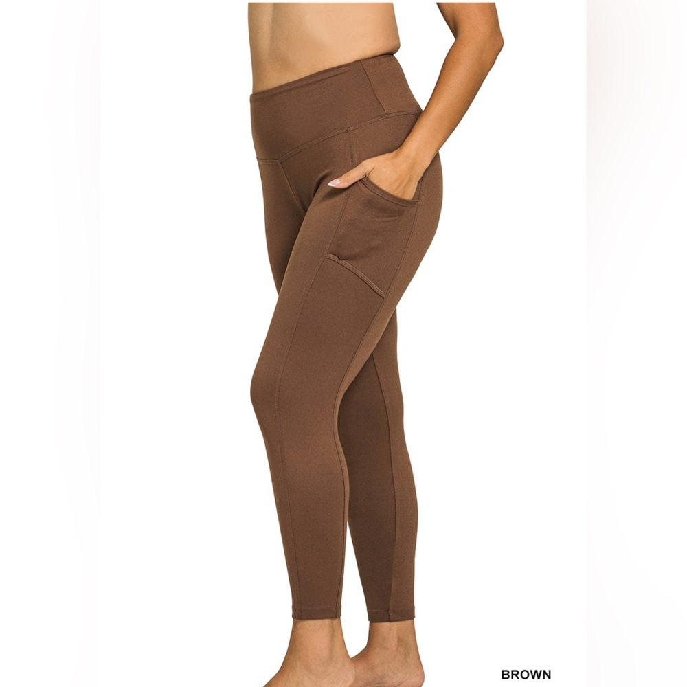 Zenana Outfitters Brown High-Waist Pocket Leggings